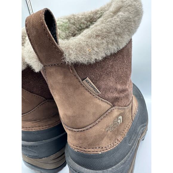 North Face Greenland Brown Zip Waterproof Winter Boots Size 8 Faux Fur Shearling - Picture 12 of 15